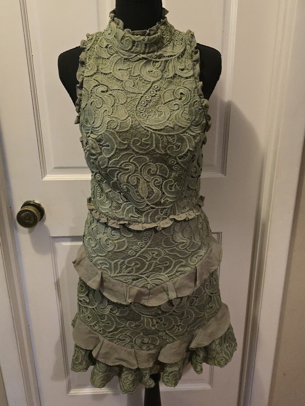 Angel Biba Green Mini Dress With Lace And Ruffles